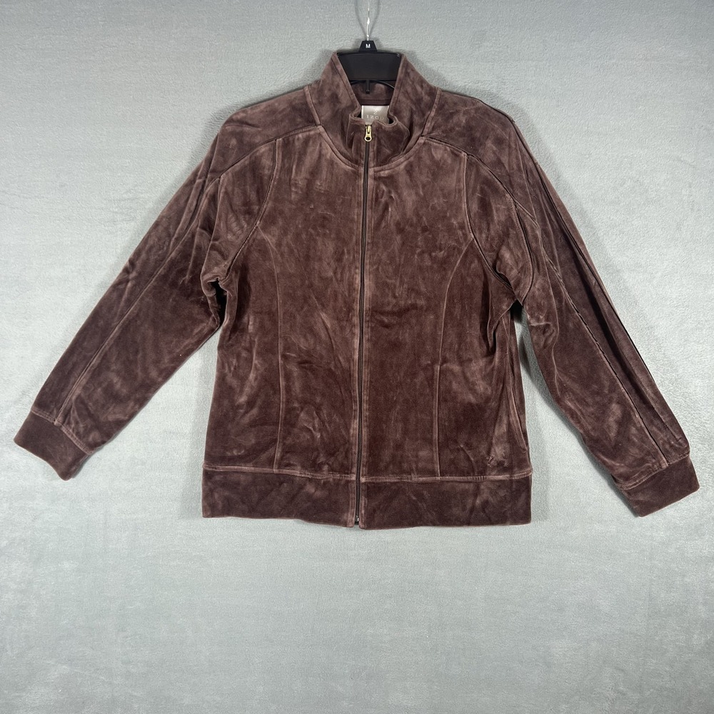 IZOD Movement Women's Large Velour Full Zip Activewear Jacket Brown Cotton Blend